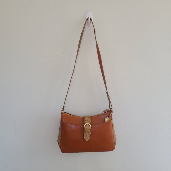 Brahmin Isabelle Croc Embossed Leather Cross Body Shoulder Bag Brown - Picture 2 of 9